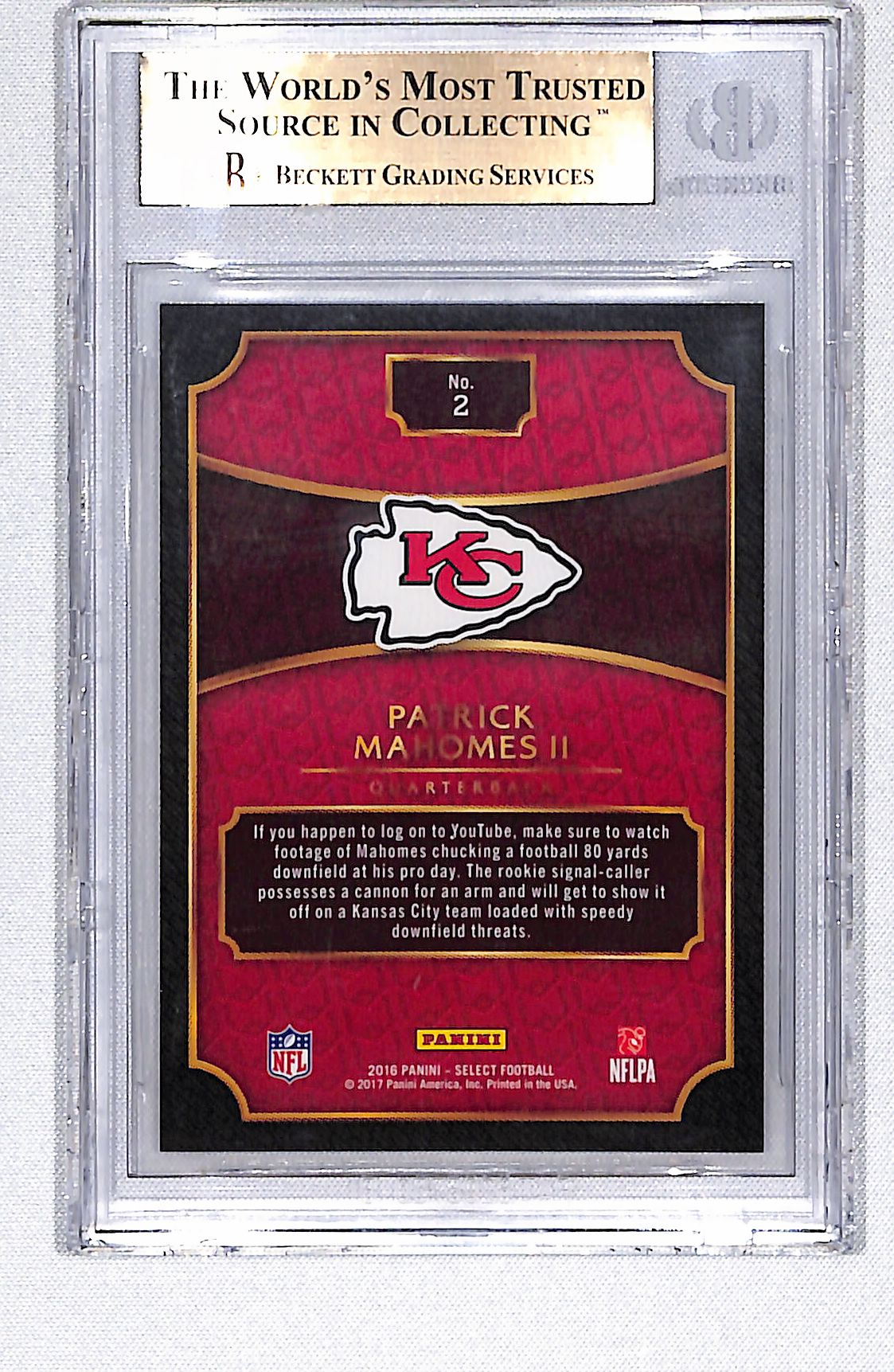 Patrick Mahomes II 2016 Panini Select 2017 XRC Prizm Exchange #2 BGS 9.5