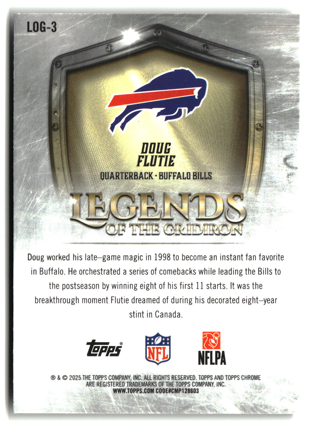 Doug Flutie 2025 Topps Chrome Legends of the Gridiron #LOG-3