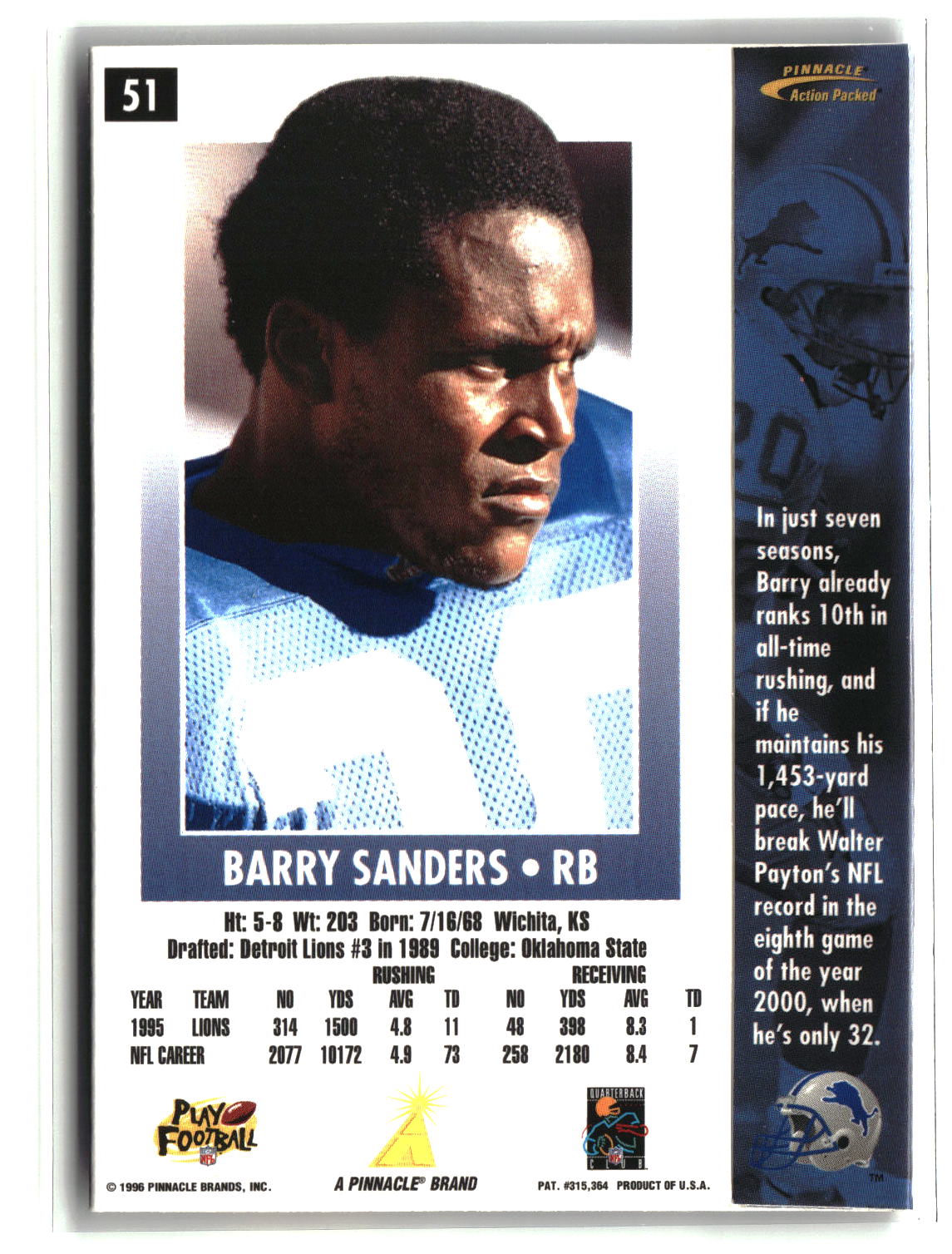Barry Sanders 1996 Action Packed #51
