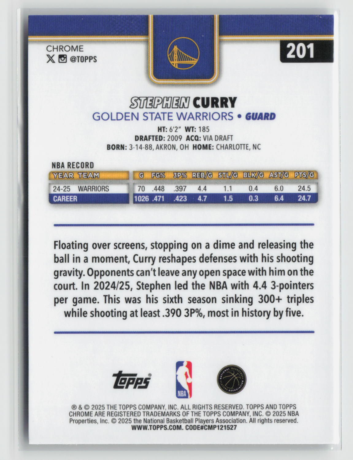 Stephen Curry 2025-26 Topps Chrome #201