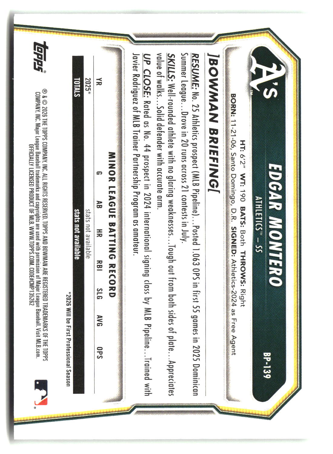 Edgar Montero 2026 Bowman Prospects #BP-139