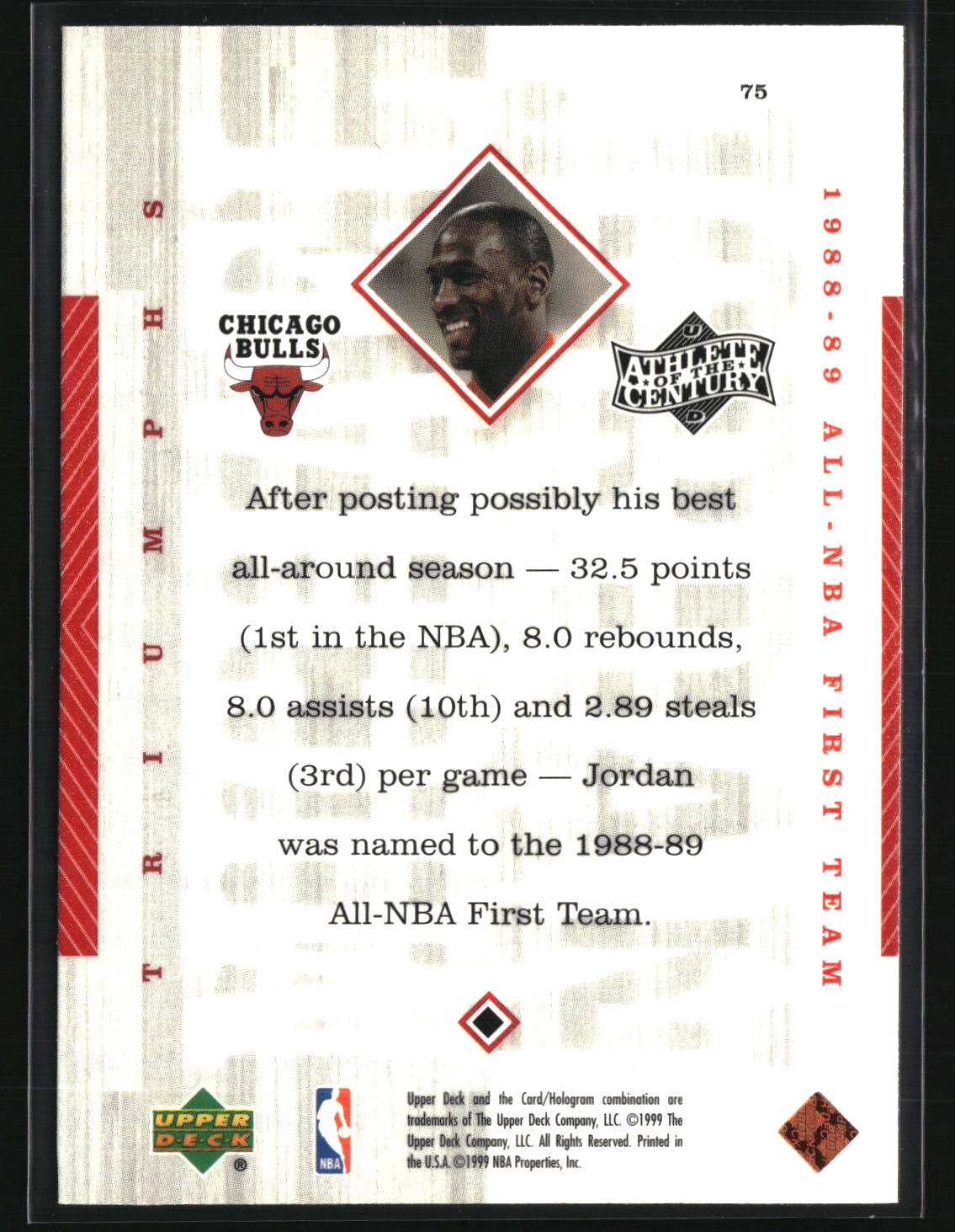 Michael Jordan 1999 Upper Deck Michael Jordan Athlete of the Century #75