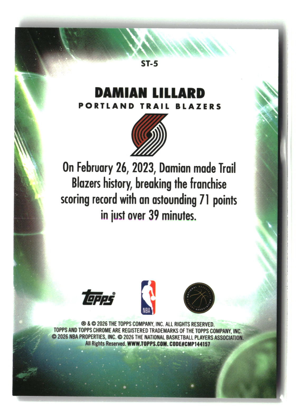 Damian Lillard 2025-26 Topps Chrome Update Stratospheric Stars #ST-5