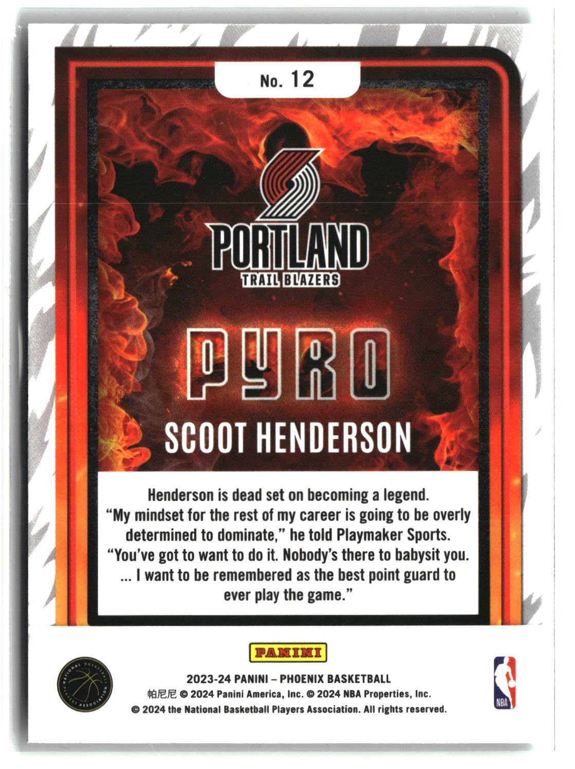 Scoot Henderson 2023-24 Panini Phoenix Pyro International #12