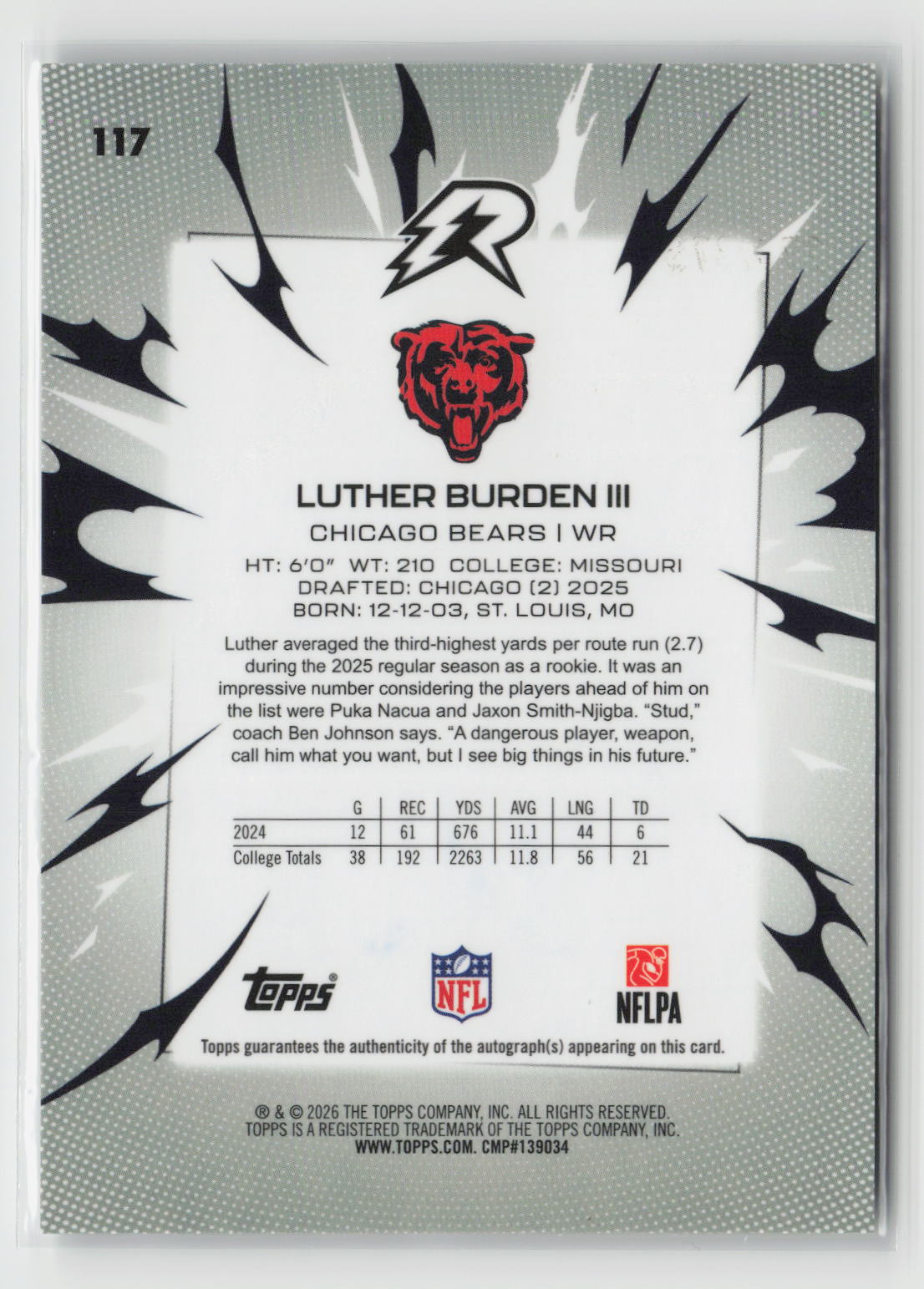 Luther Burden III 2025 Topps Resurgence Signatures Black & White Refractor #117