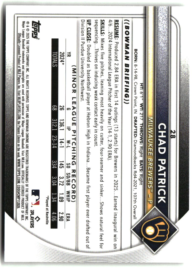 Chad Patrick 2025 Bowman Chrome #28
