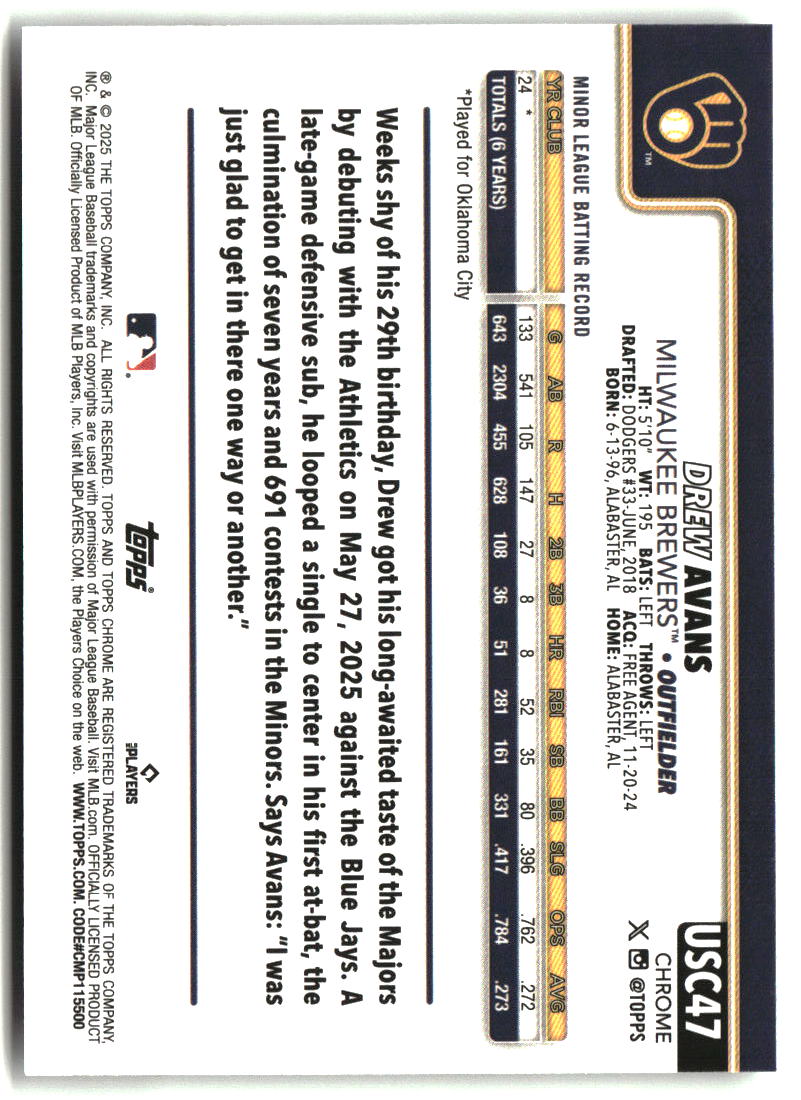 Drew Avans 2025 Topps Chrome Update #USC47