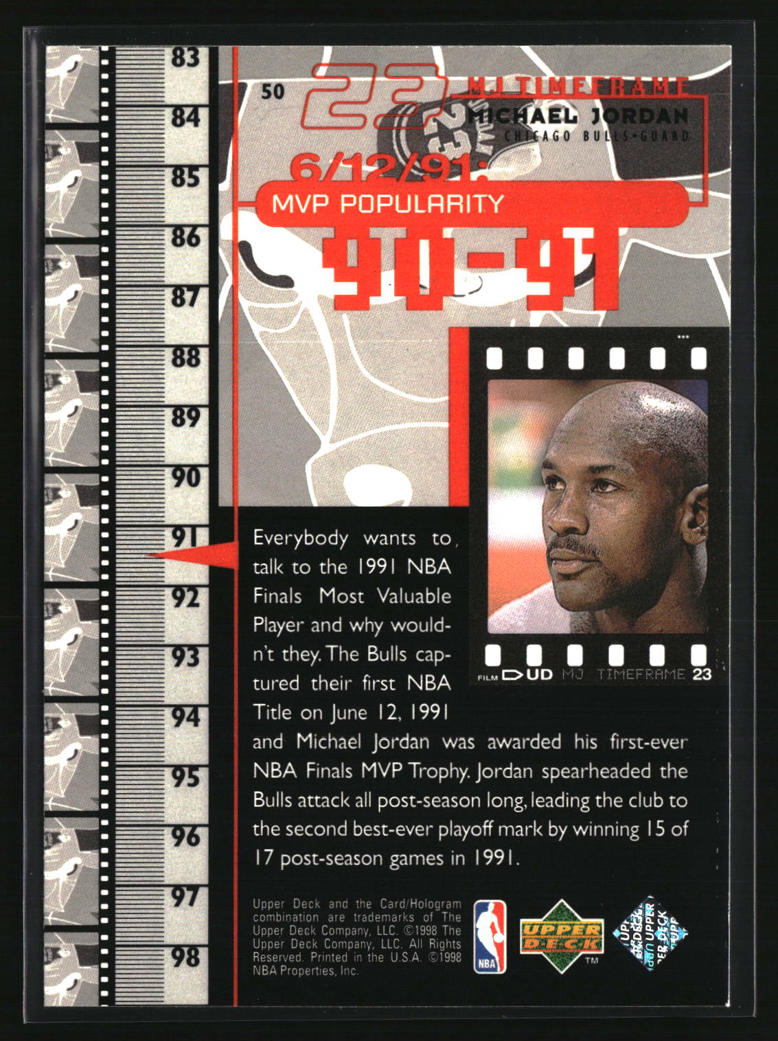 Michael Jordan 1998 Upper Deck Michael Jordan Living Legend #50
