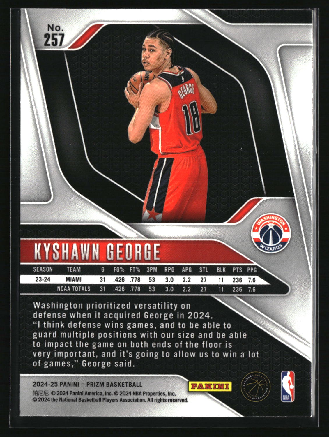 Kyshawn George 2024-25 Panini Prizm #257