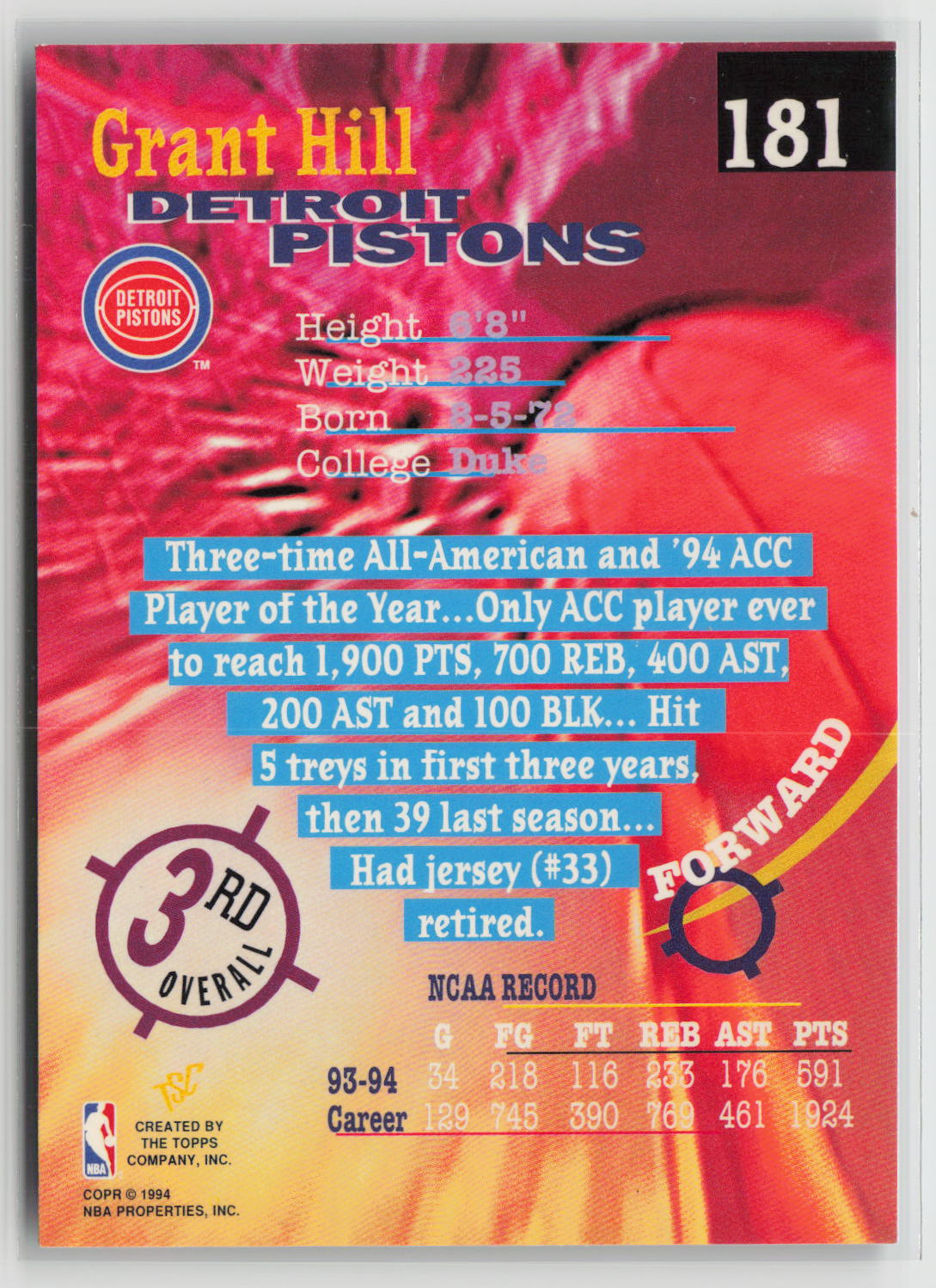 Grant Hill 1994-95 Stadium Club #181