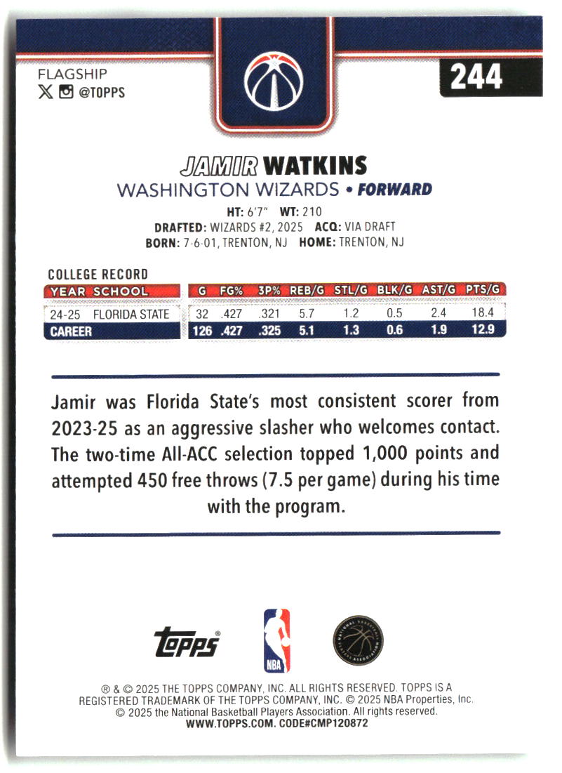 Jamir Watkins 2025-26 Topps #244
