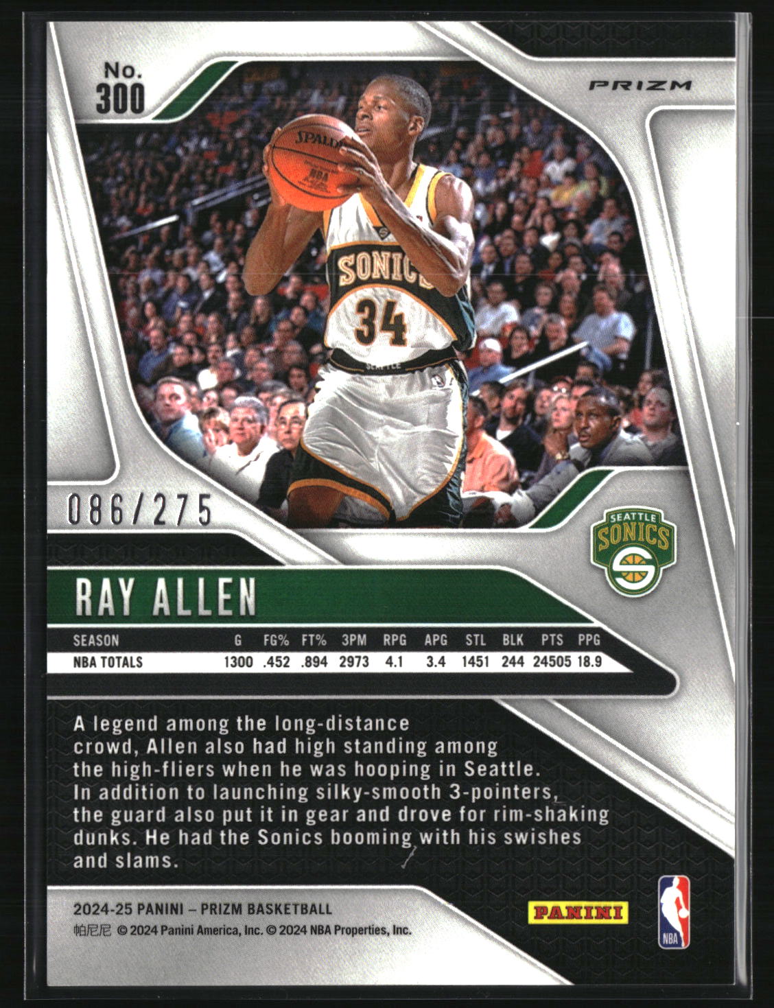 Ray Allen 2024-25 Panini Prizm Prizms White Lazer #300 #/275