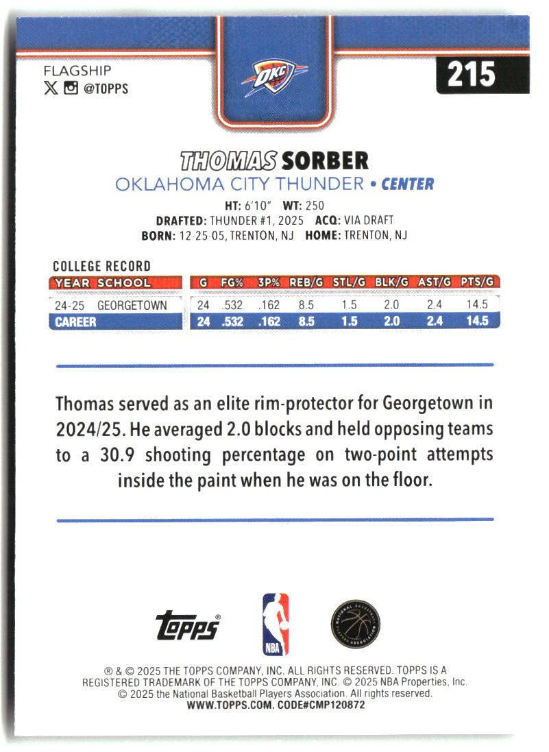 Thomas Sorber 2025-26 Topps #215