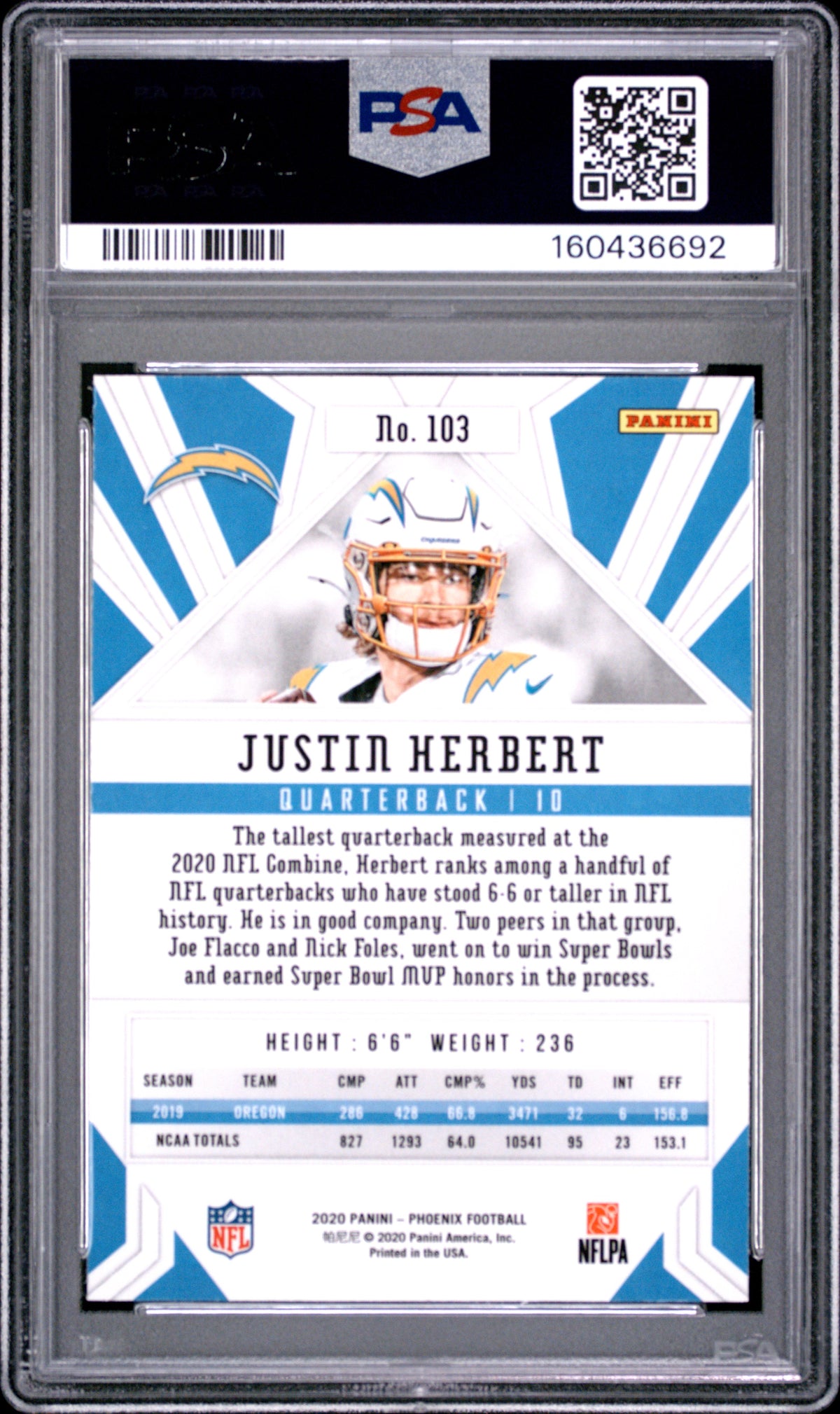 Justin Herbert 2020 Panini Phoenix Fire Burst #103 PSA 10