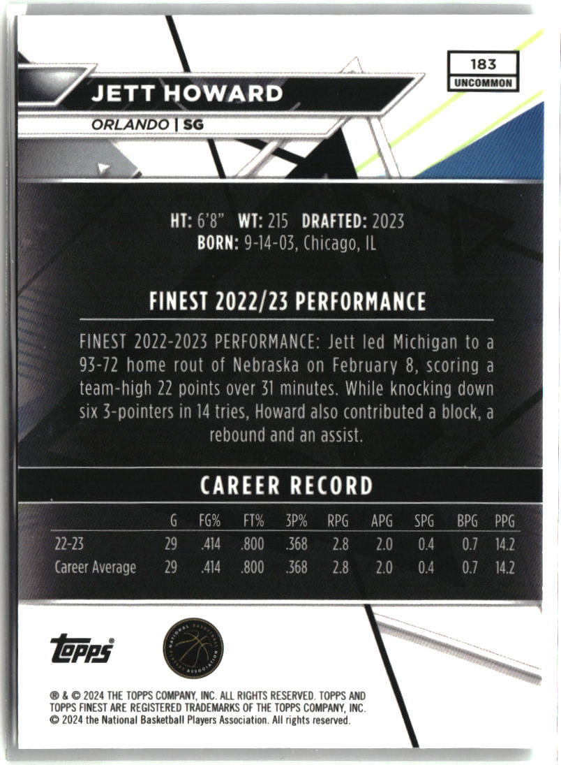 Jett Howard 2023-24 Finest Checkerboard Refractors #183