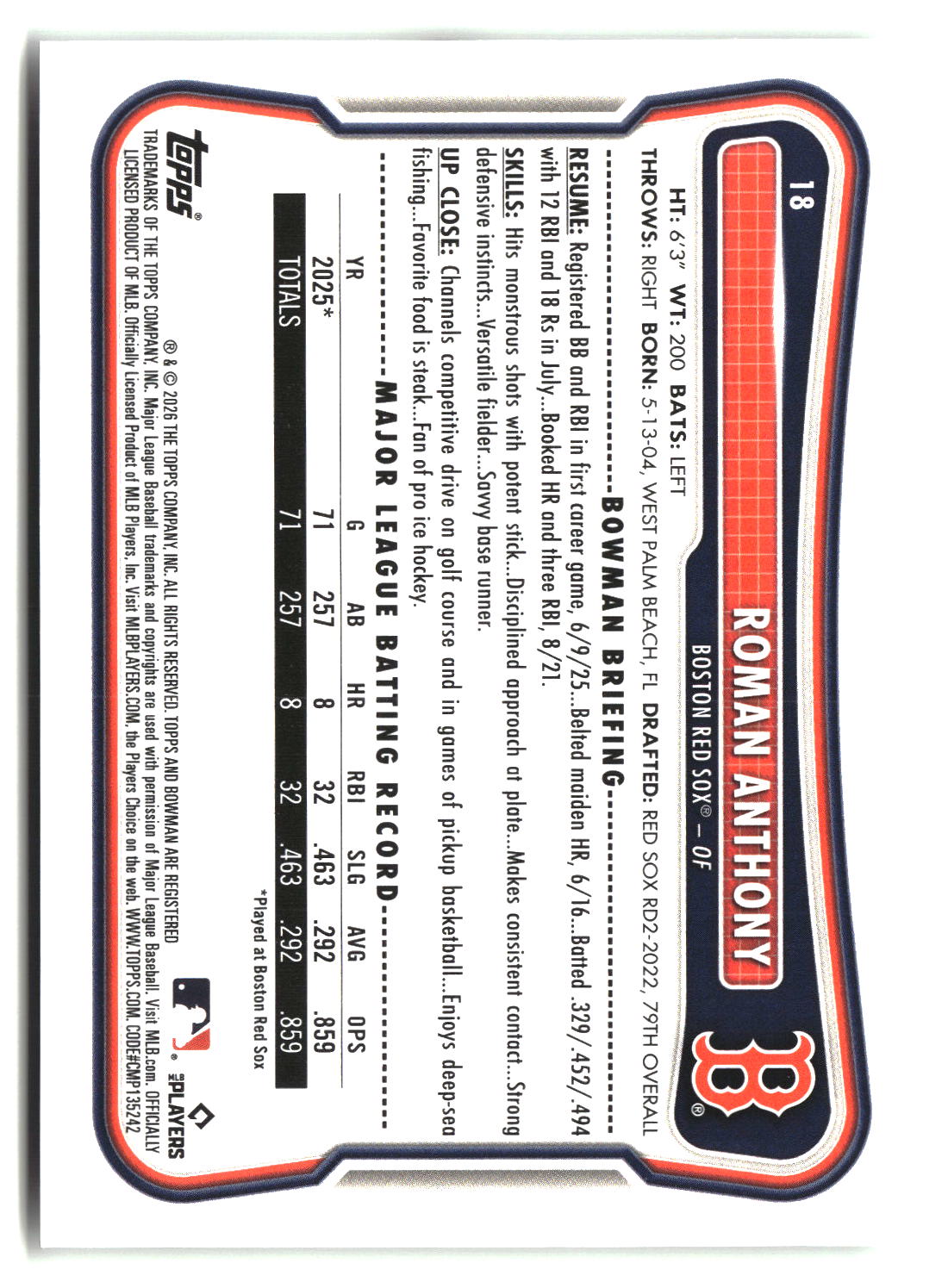 Roman Anthony 2026 Bowman #18