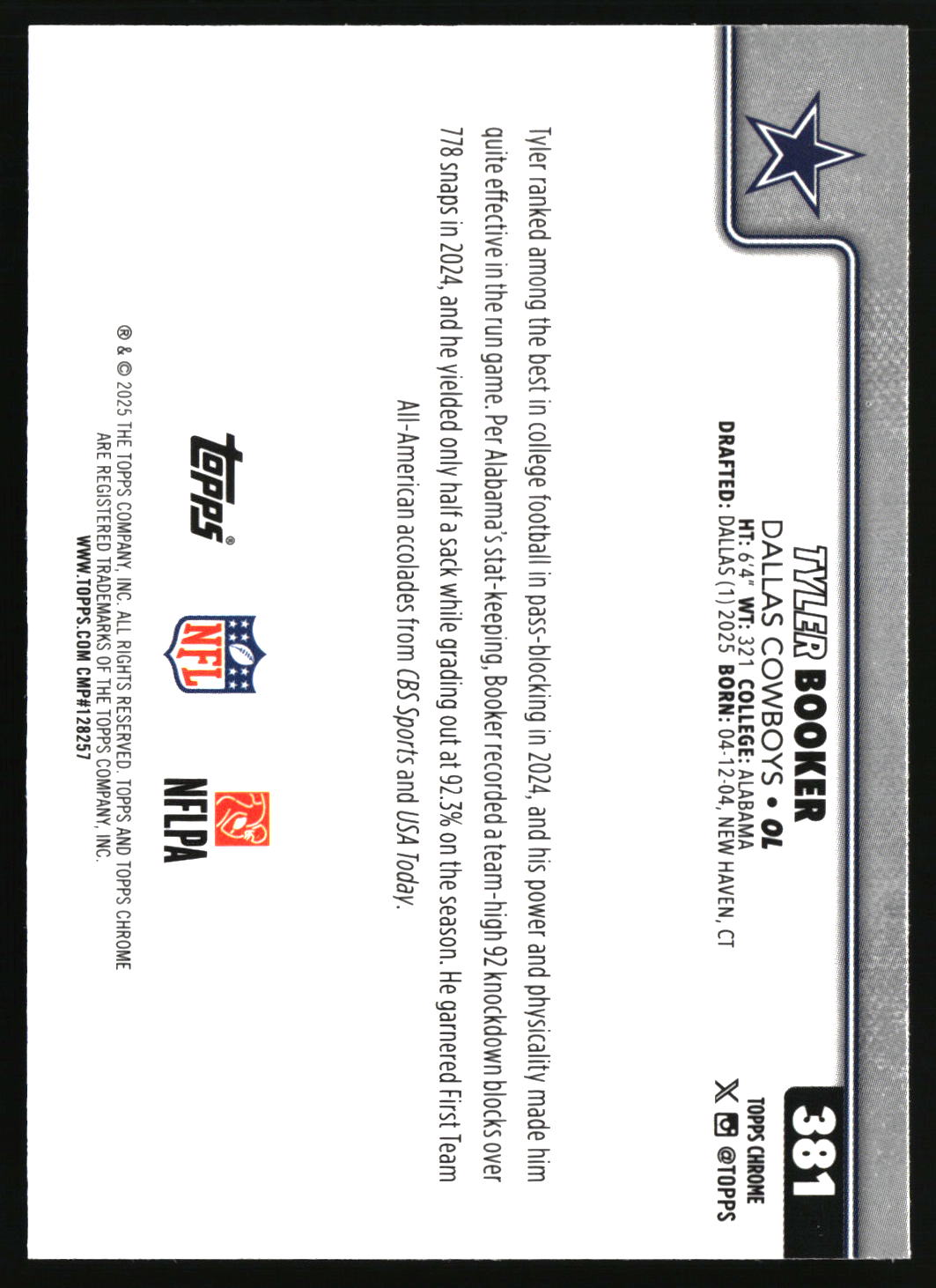 Tyler Booker 2025 Topps Chrome #381