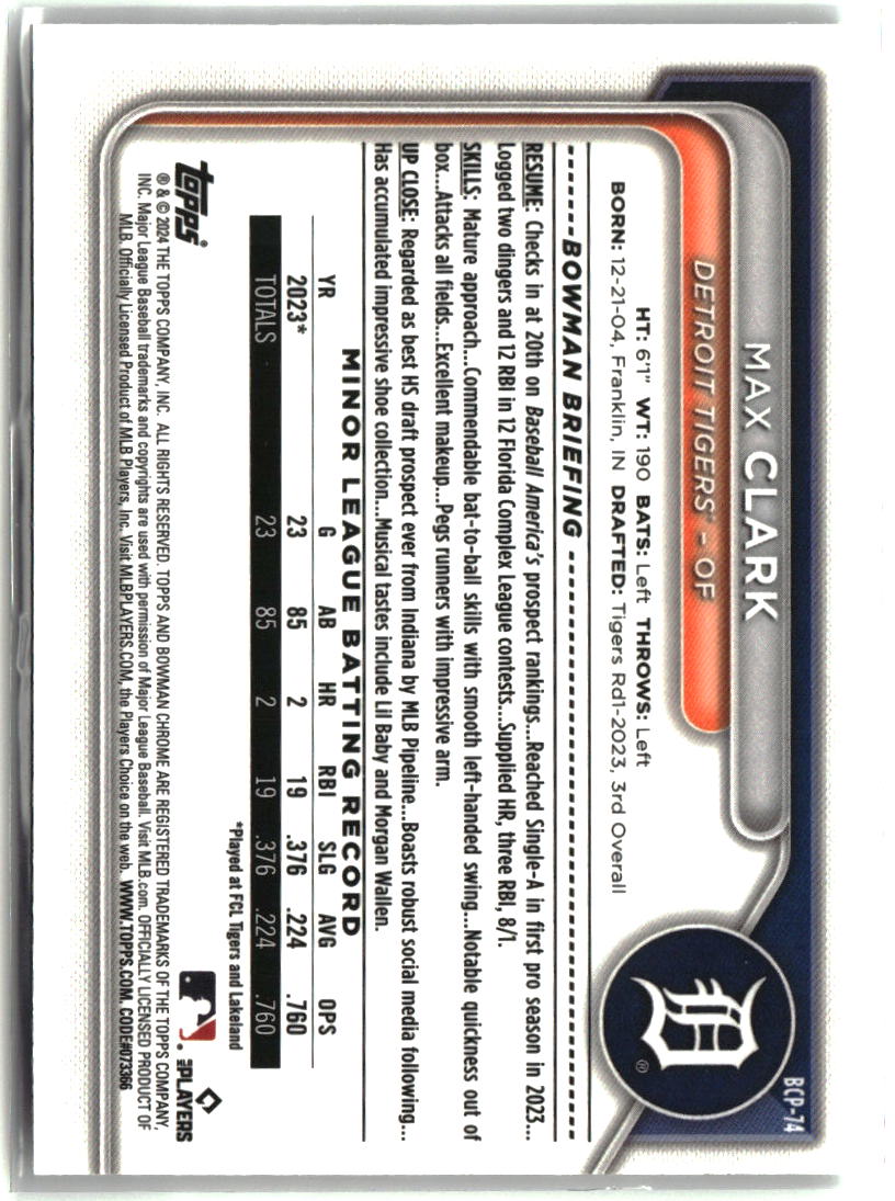 Max Clark 2024 Bowman Chrome Prospects Mojo Refractors #BCP-74