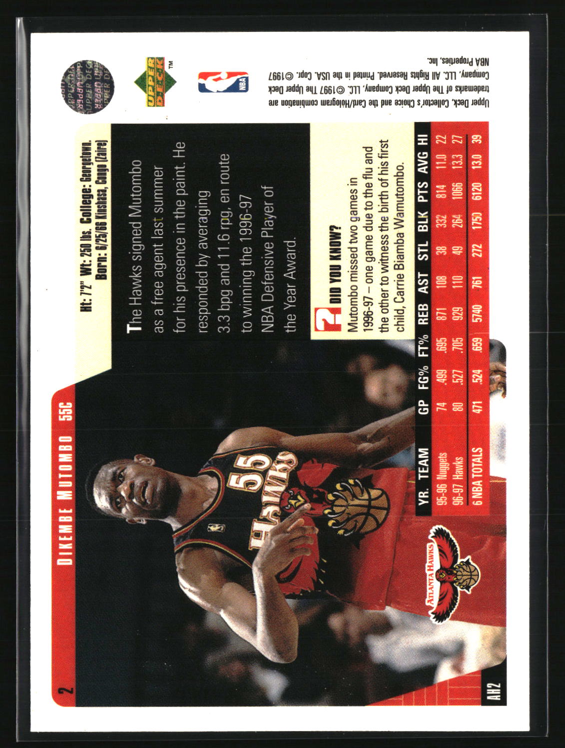 Dikembe Mutombo 1997-98 Collector's Choice #2