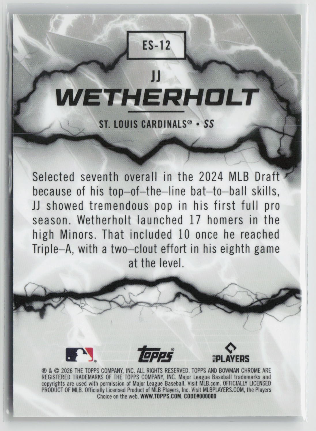 JJ Wetherholt 2026 Bowman Electric Sluggers #ES-12