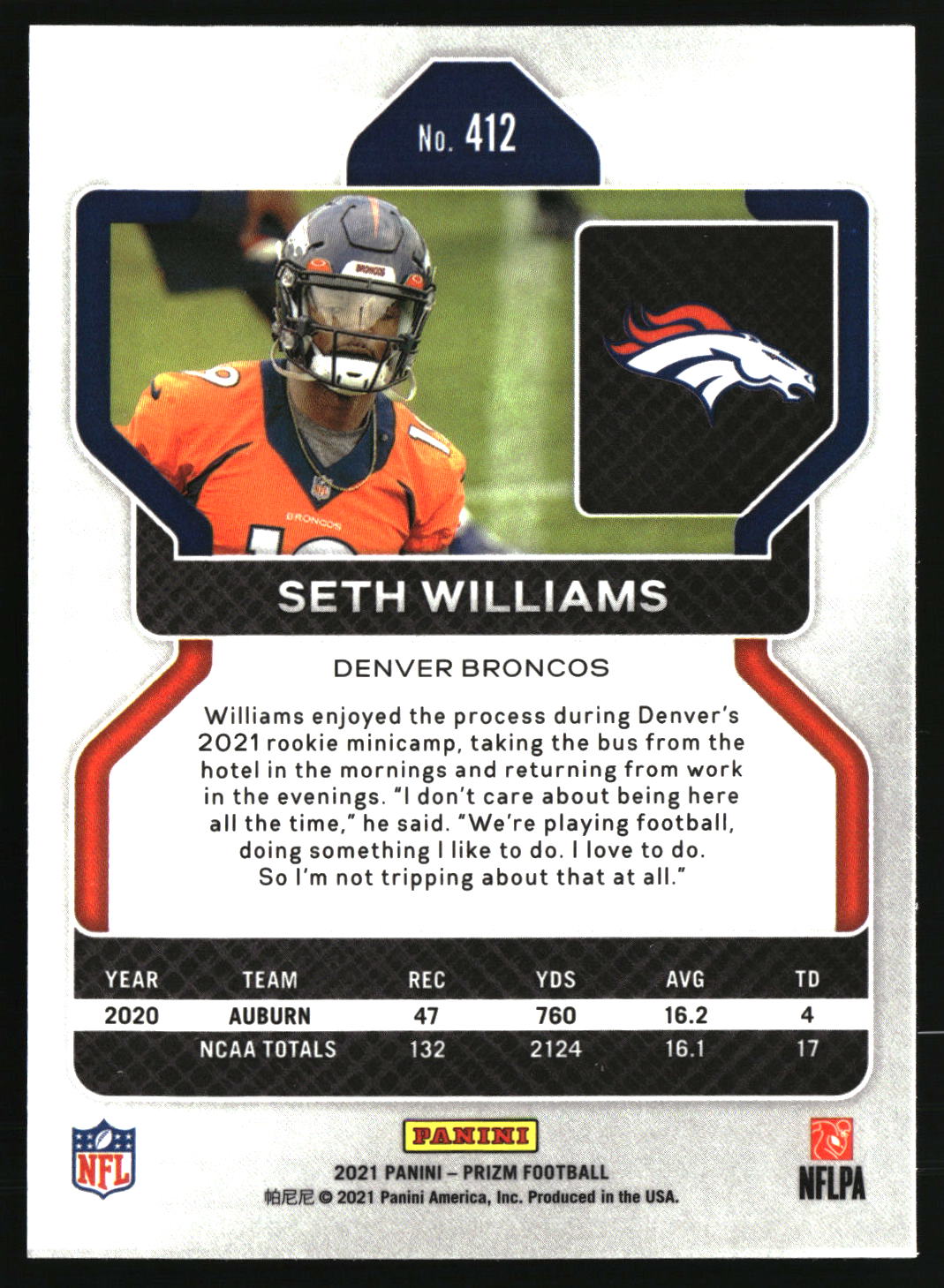 Seth Williams 2021 Panini Prizm #412