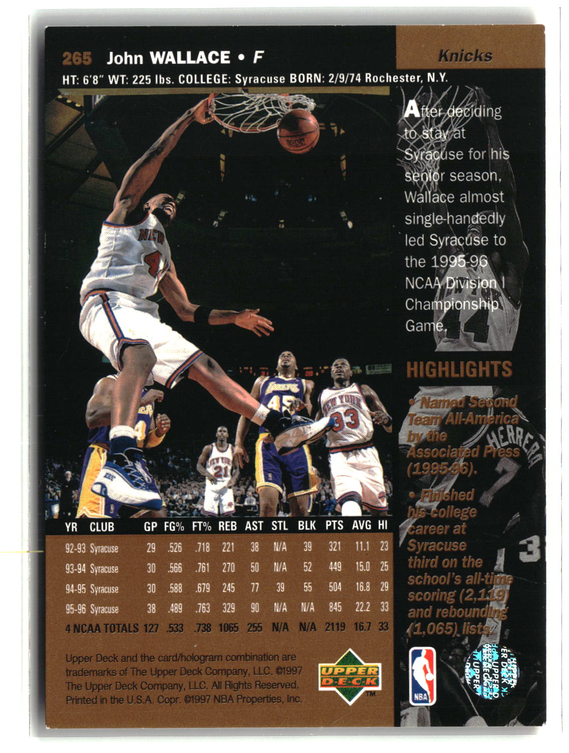 John Wallace 1996-97 Upper Deck #265