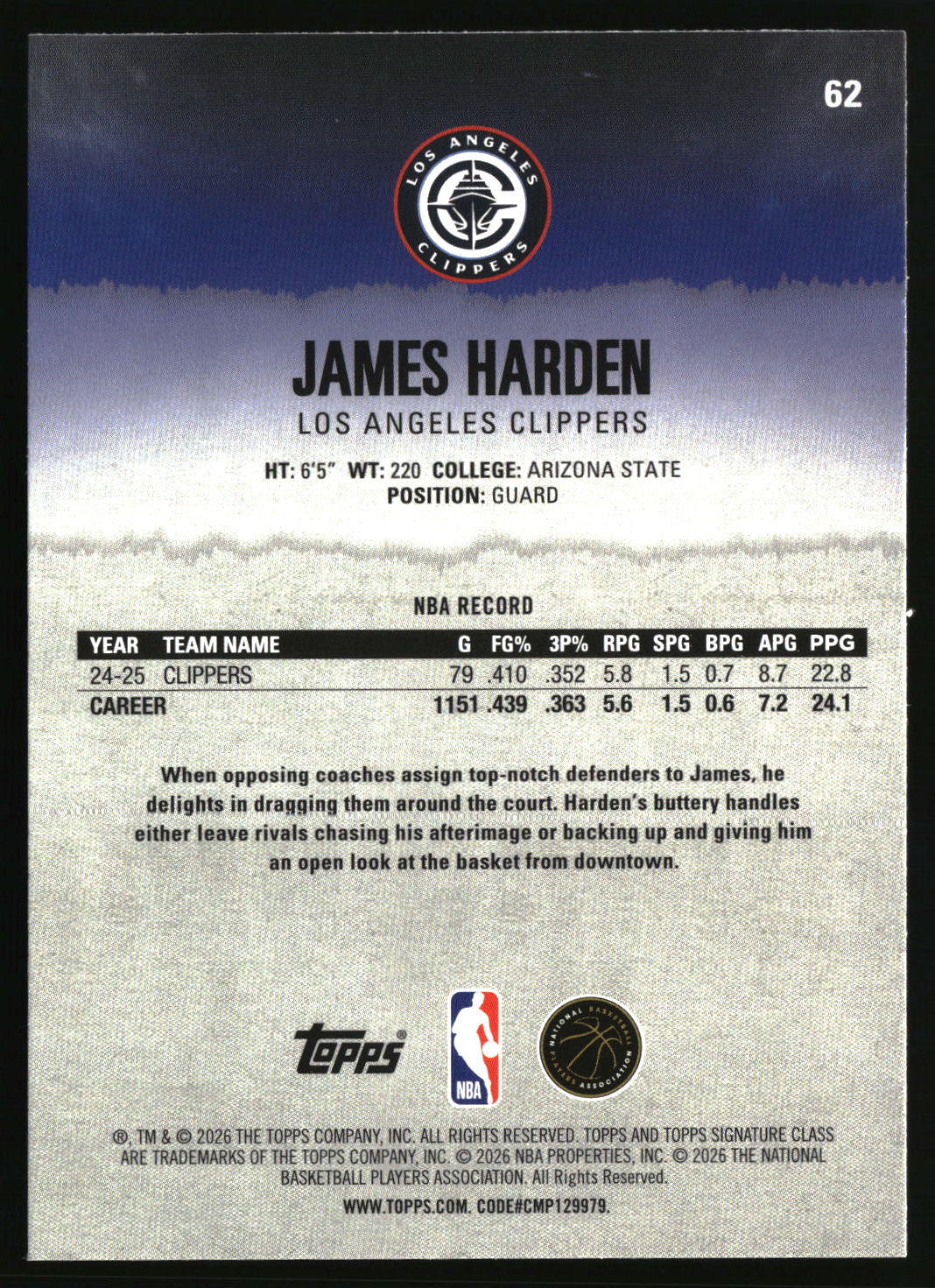 James Harden 2025-26 Topps Signature Class #62