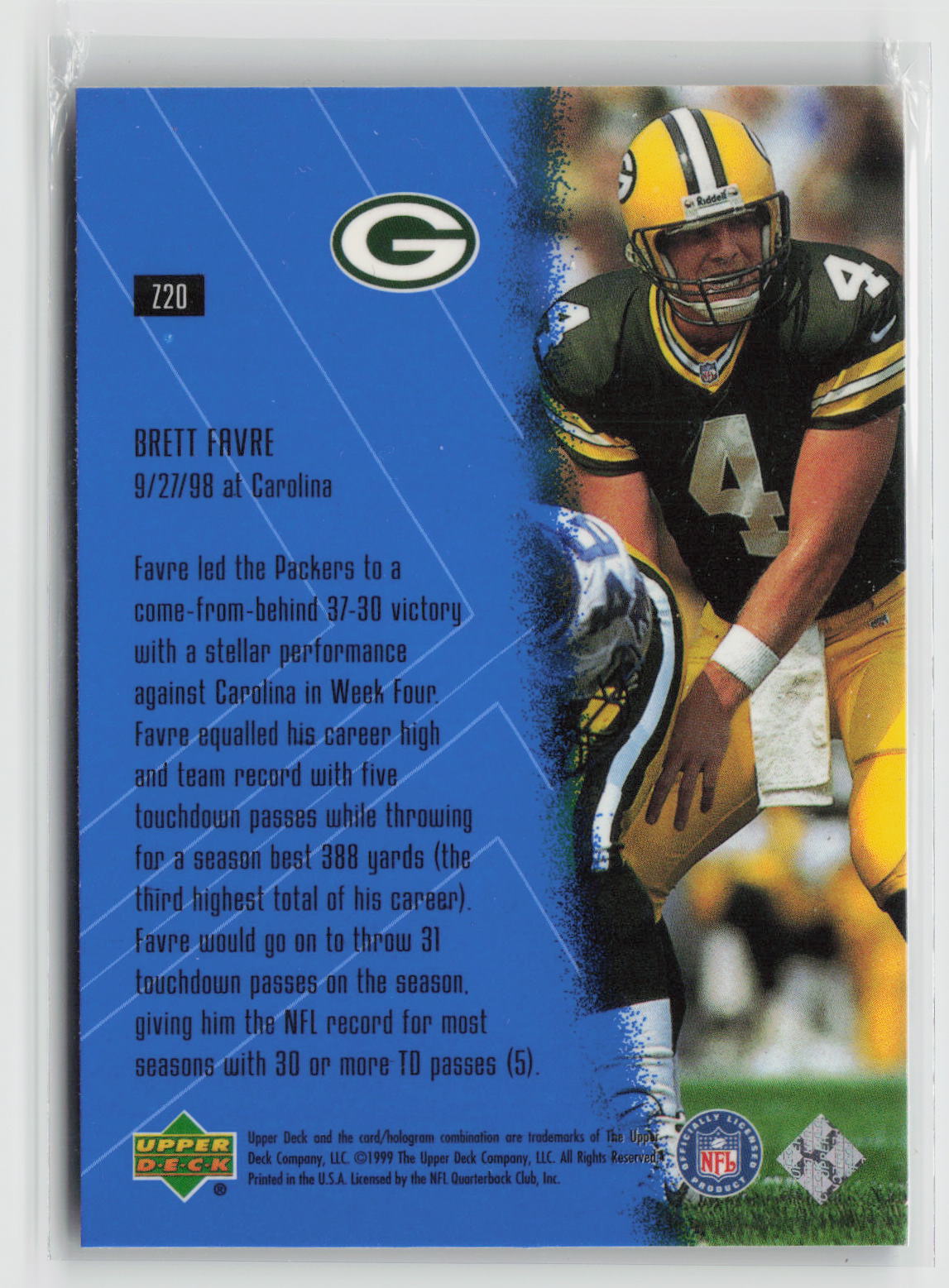 Brett Favre 1999 Upper Deck Highlight Zone #Z20