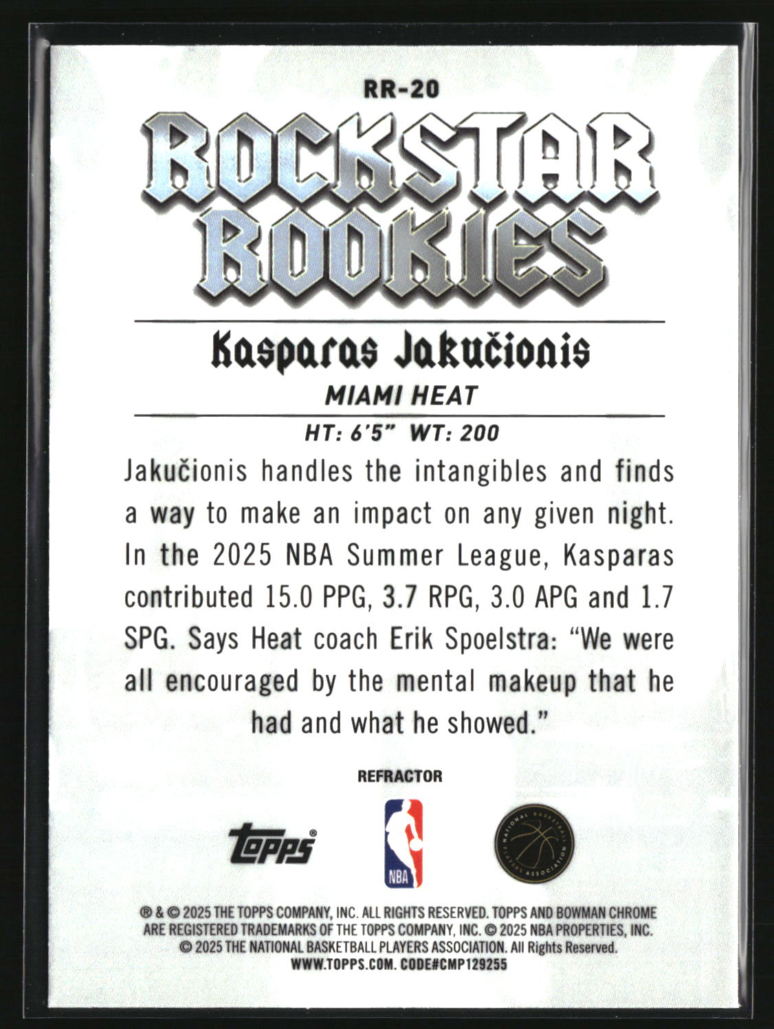 Kasparas Jakucionis 2025-26 Bowman Rockstar Rookies Refractor #RR-20
