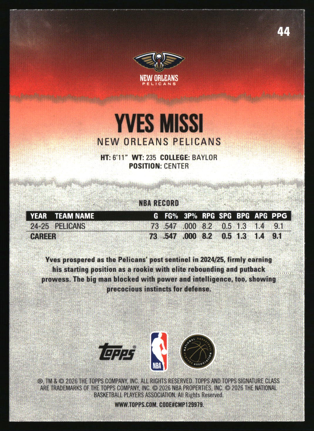 Yves Missi 2025-26 Topps Signature Class #44