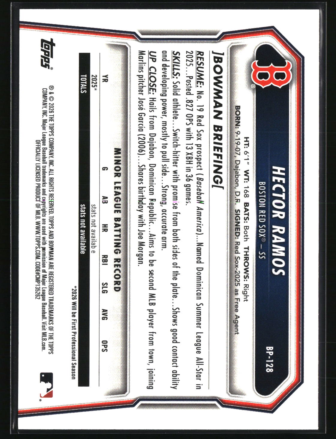Hector Ramos 2026 Bowman Prospects #BP-128