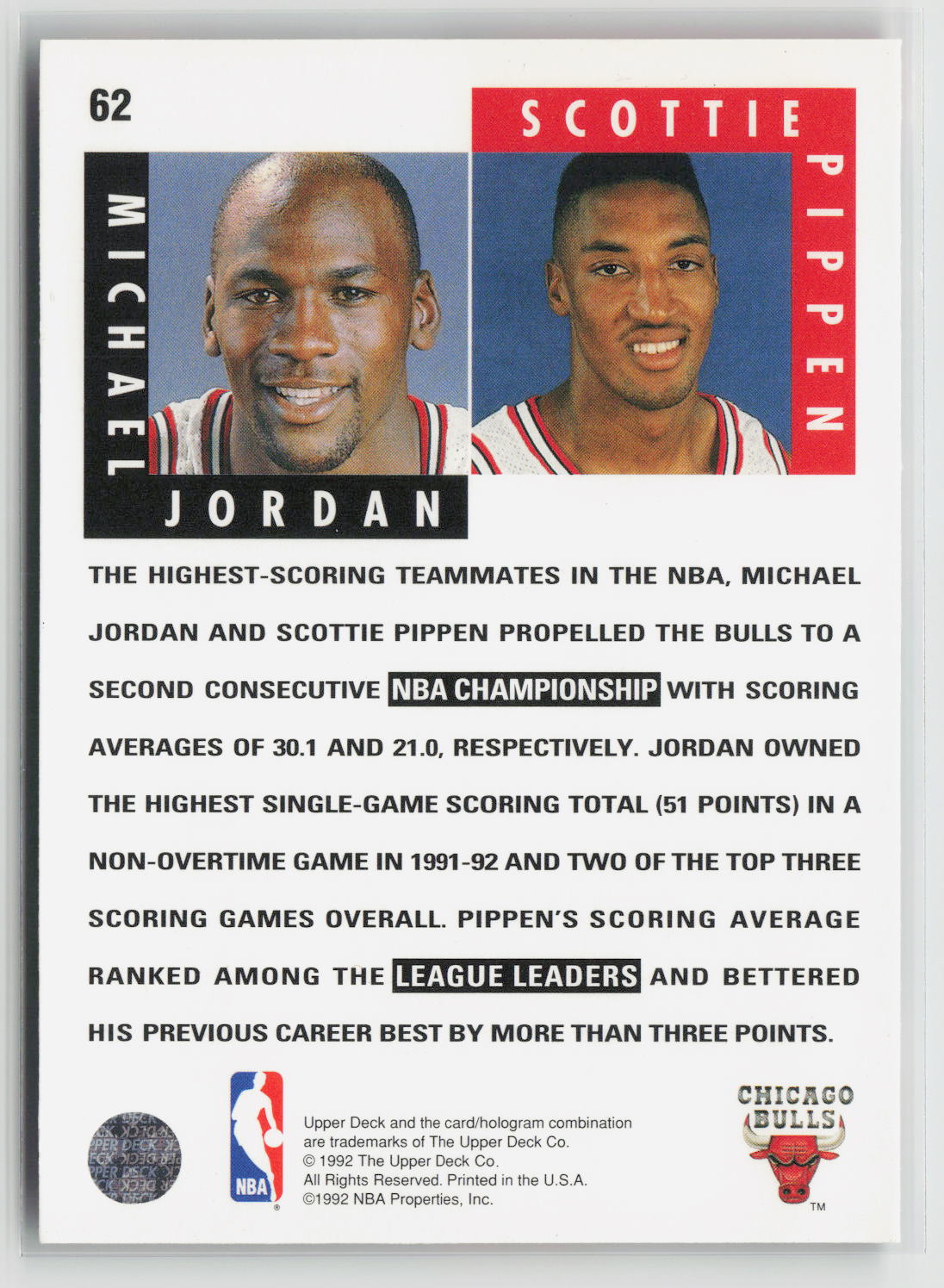 Michael Jordan / Scottie Pippen 1992-93 Upper Deck #62