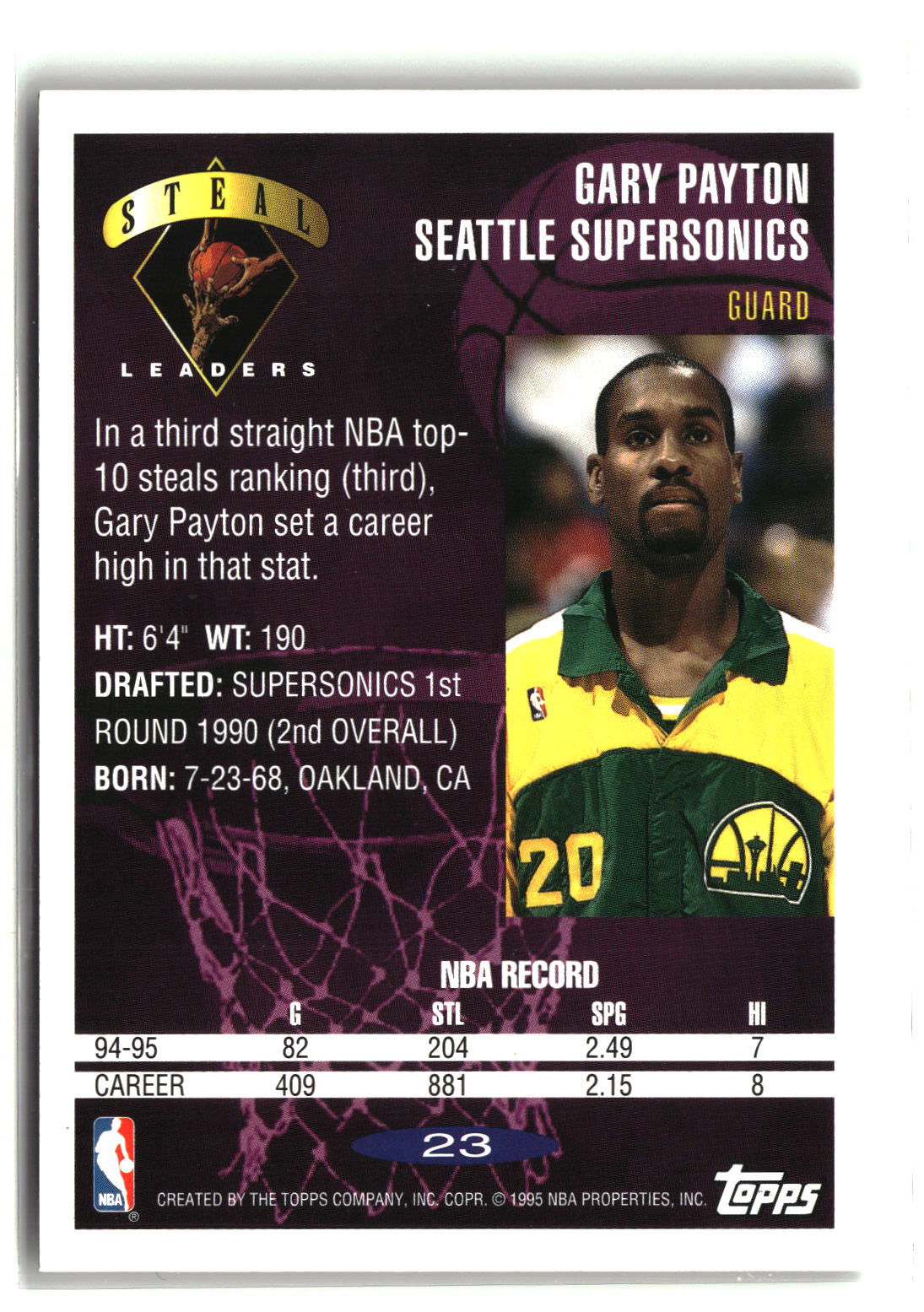 Gary Payton 1995-96 Topps #23