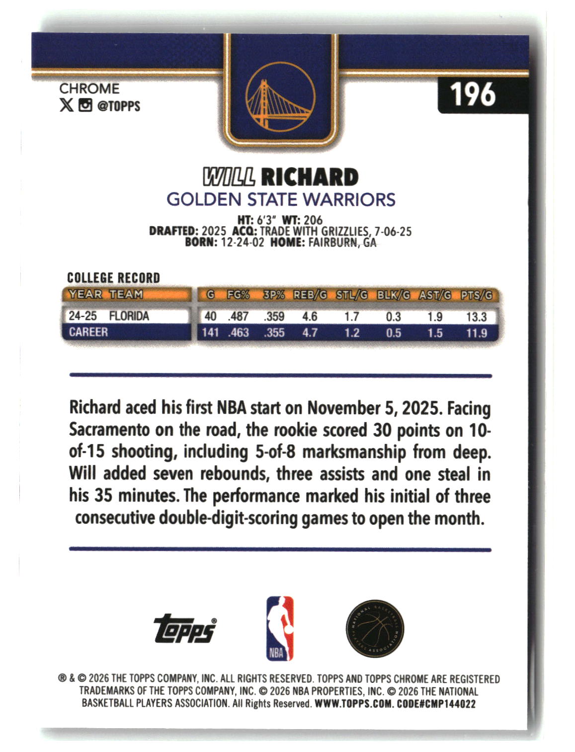 Will Richard 2025-26 Topps Chrome Update #196