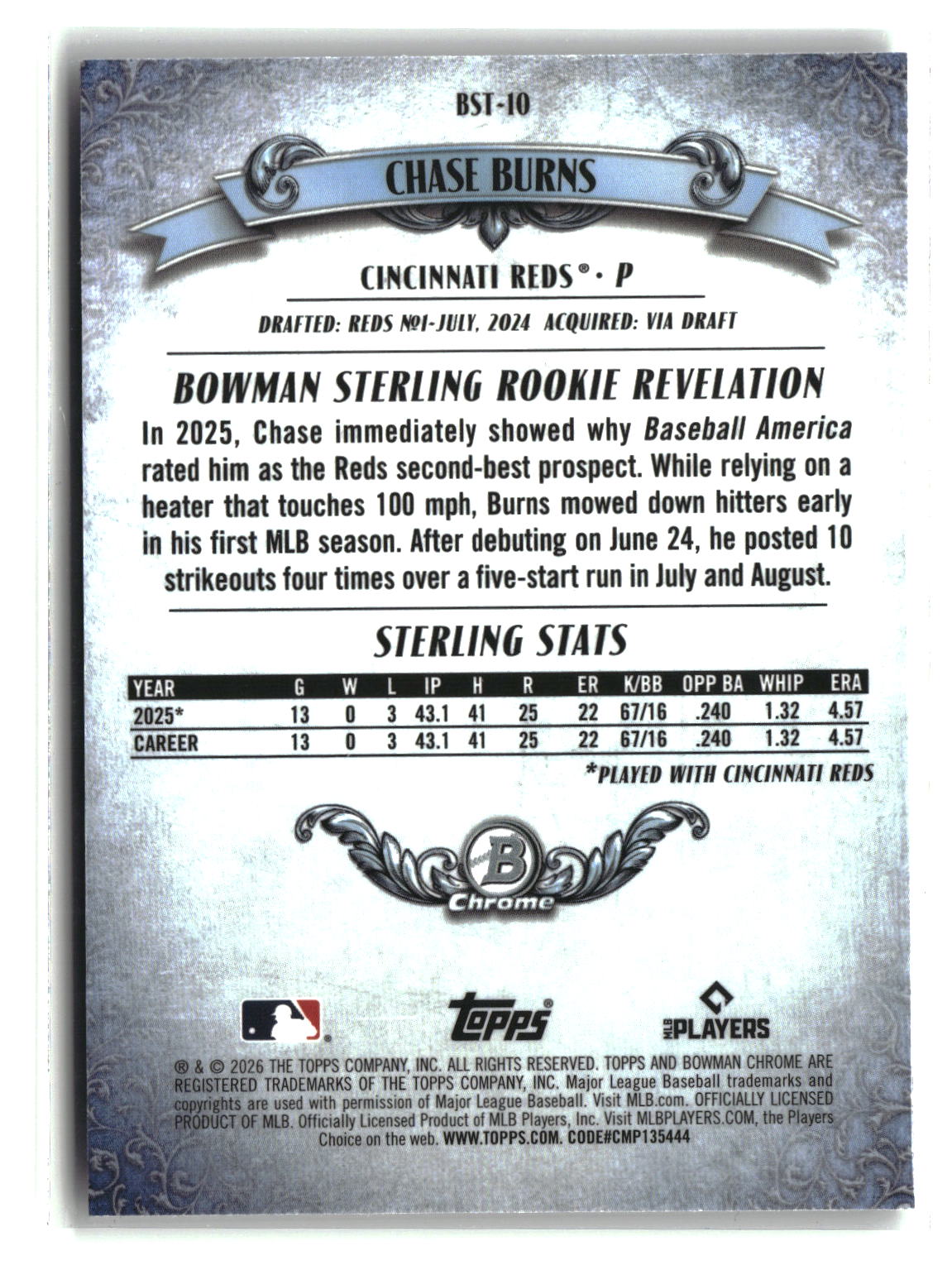 Chase Burns 2026 Bowman Bowman Sterling #BST-10