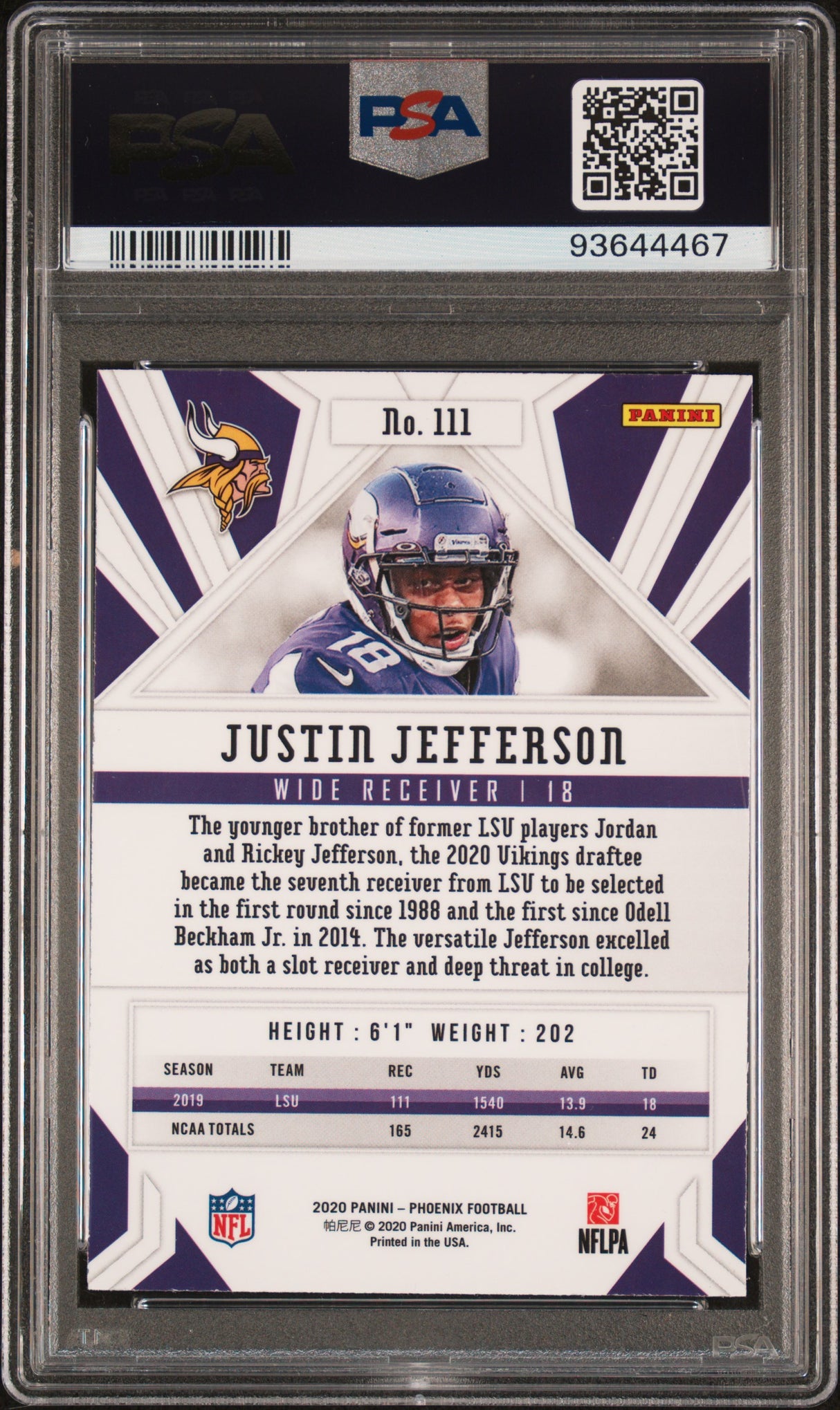 Justin Jefferson 2020 Panini Phoenix Fire Burst #111 PSA 9