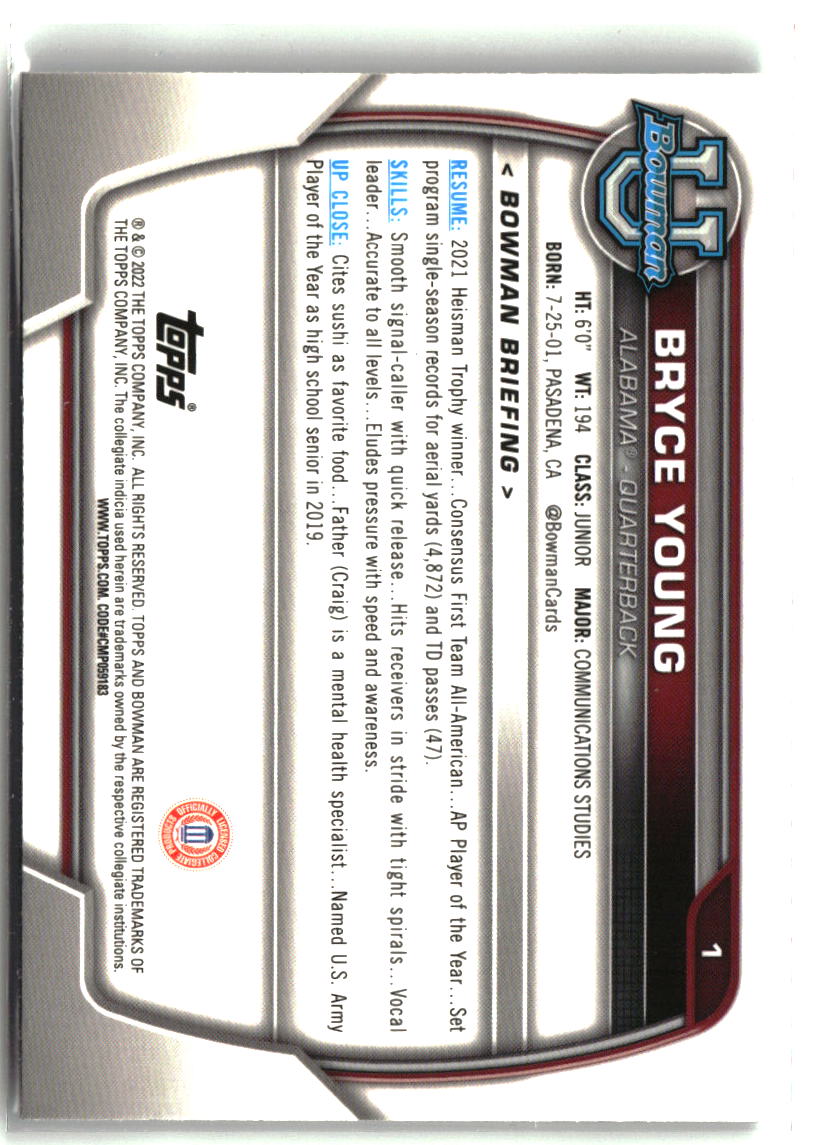 Bryce Young 2022 Bowman University Chrome #1