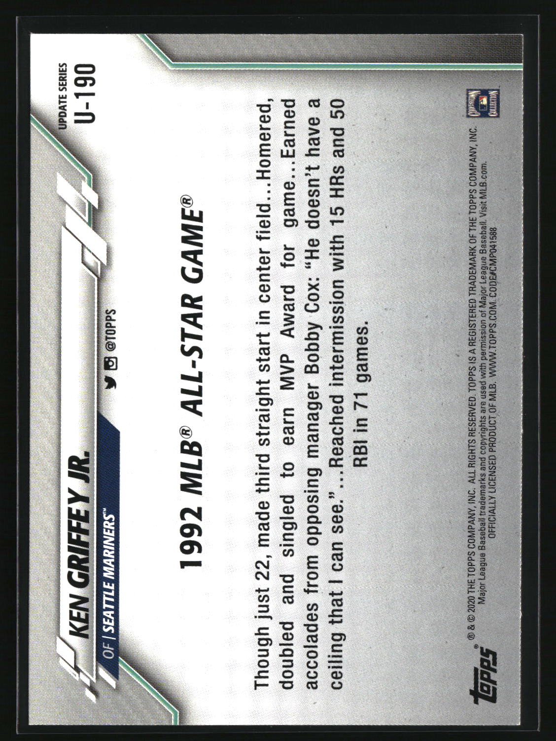 Ken Griffey Jr. 2020 Topps Update #U-190