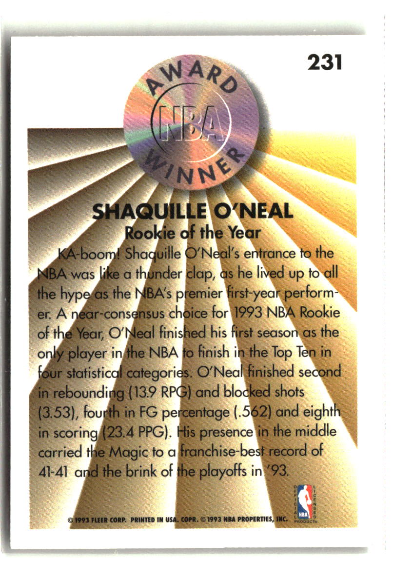 Shaquille O'Neal 1993-94 Fleer #231