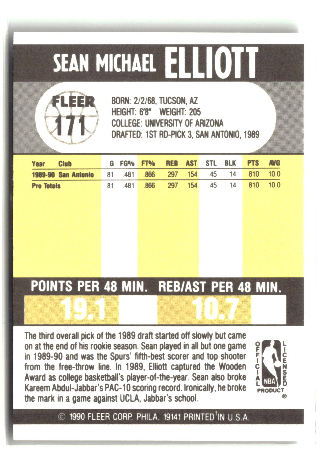Sean Elliott 1990-91 Fleer #171