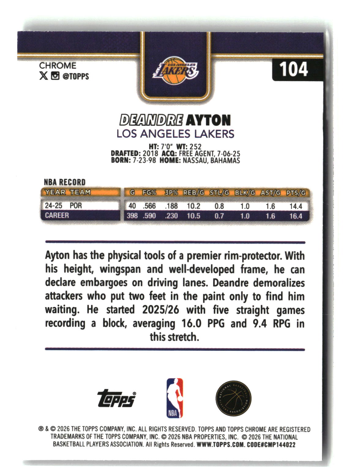 Deandre Ayton 2025-26 Topps Chrome Update Prism Refractor #104