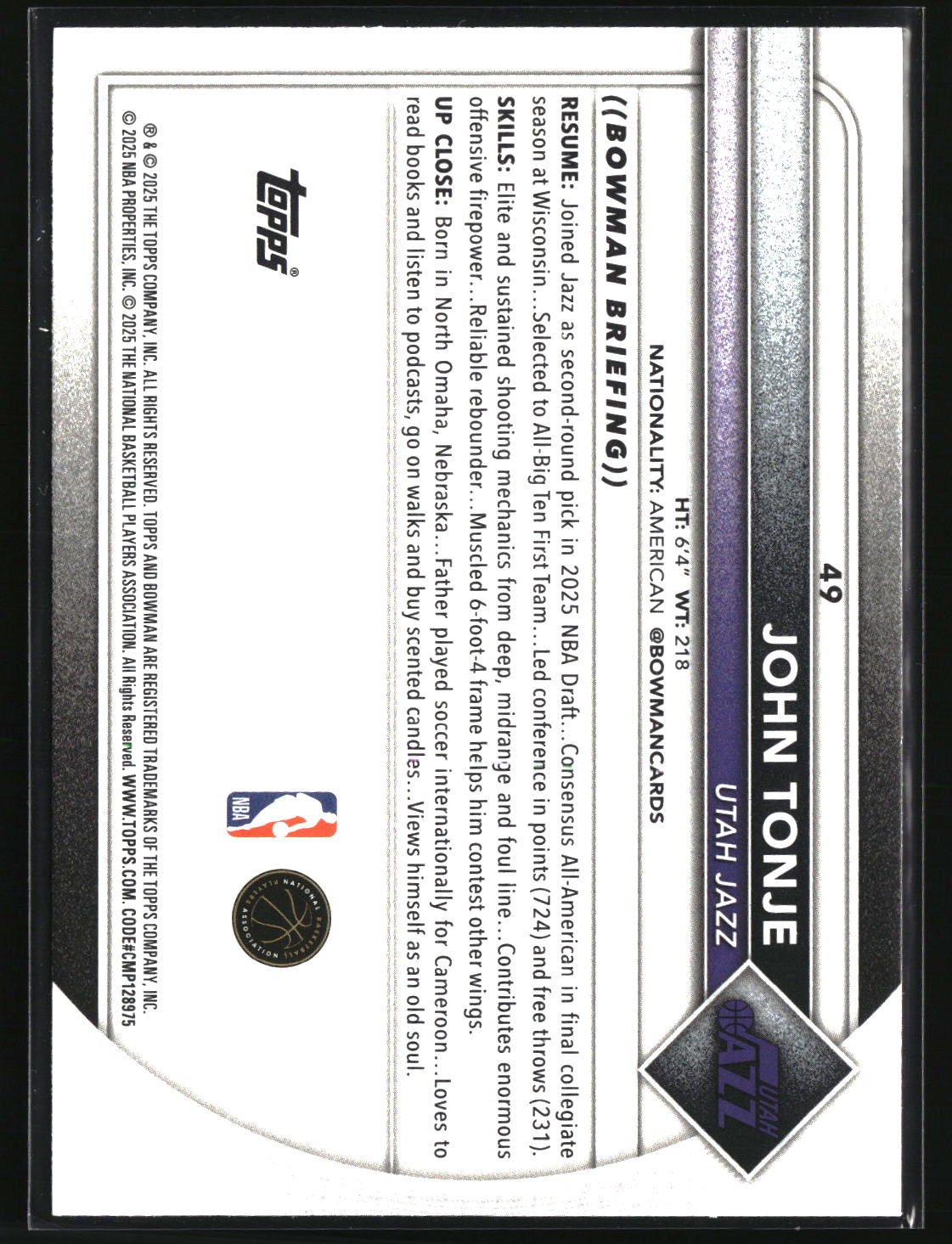 John Tonje 2025-26 Bowman #49