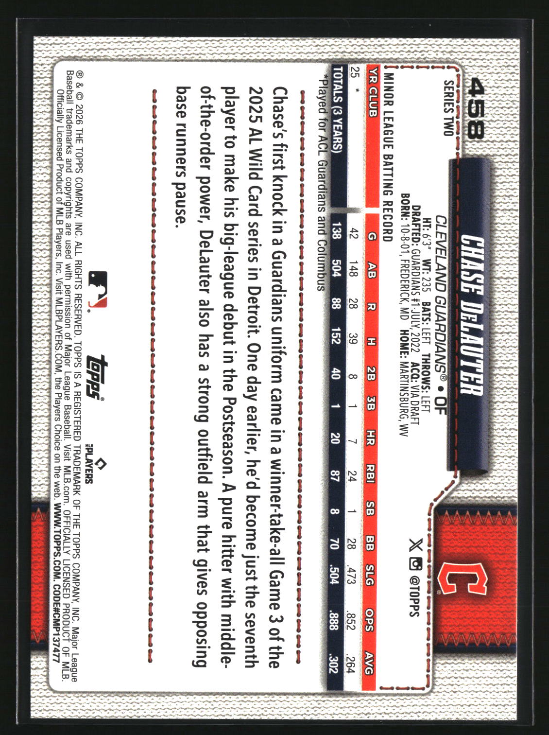 Chase DeLauter 2026 Topps #458
