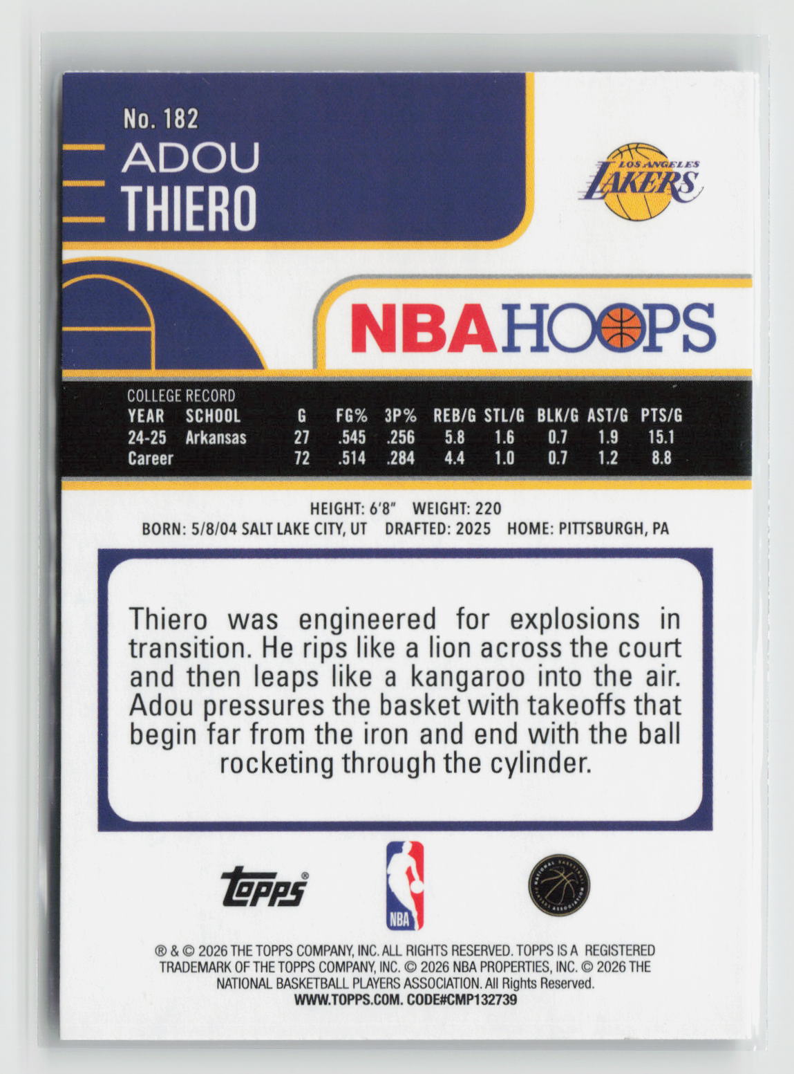 Adou Thiero 2025-26 Hoops #182