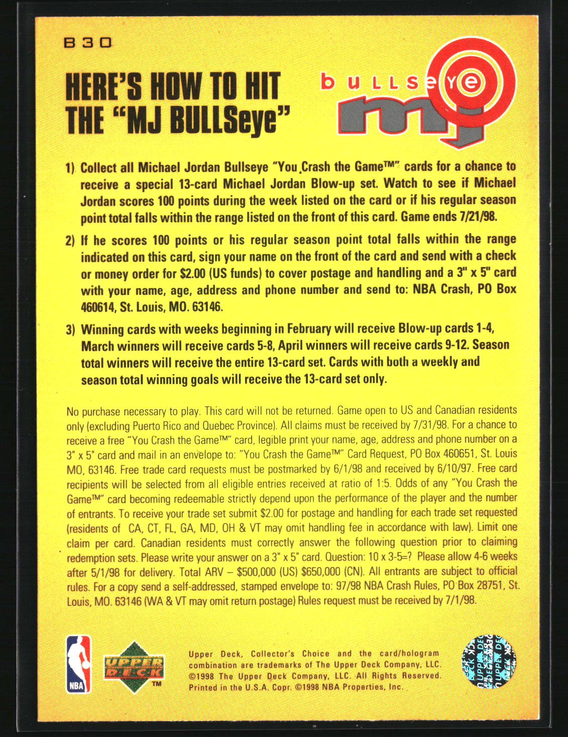 Michael Jordan 1997-98 Collector's Choice MJ BULLSeye #B3