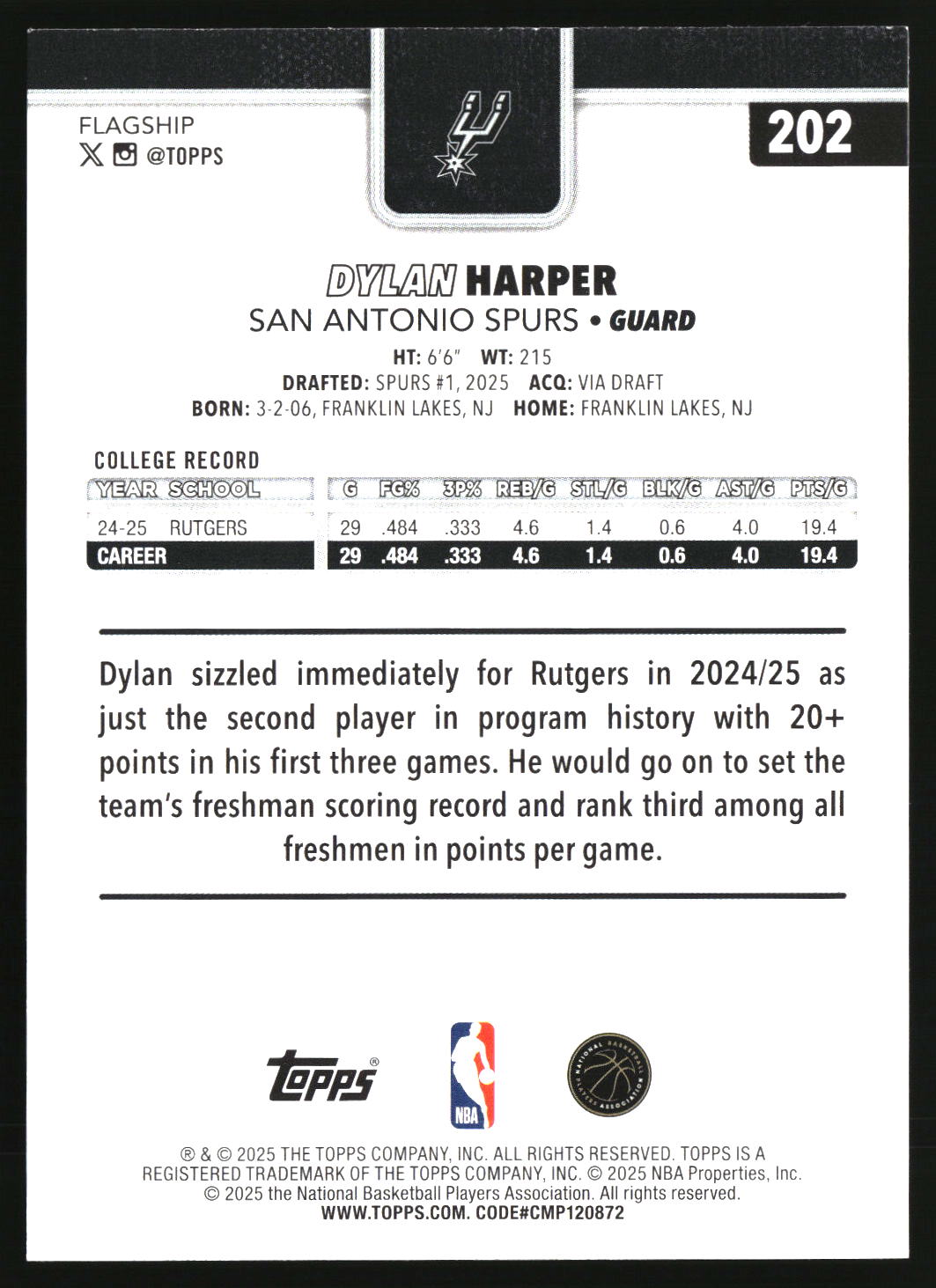 Dylan Harper 2025-26 Topps #202