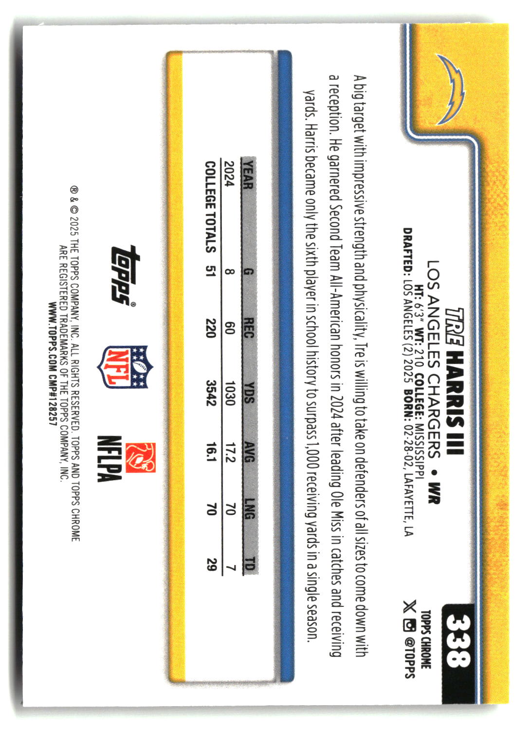Tre Harris III 2025 Topps Chrome #338