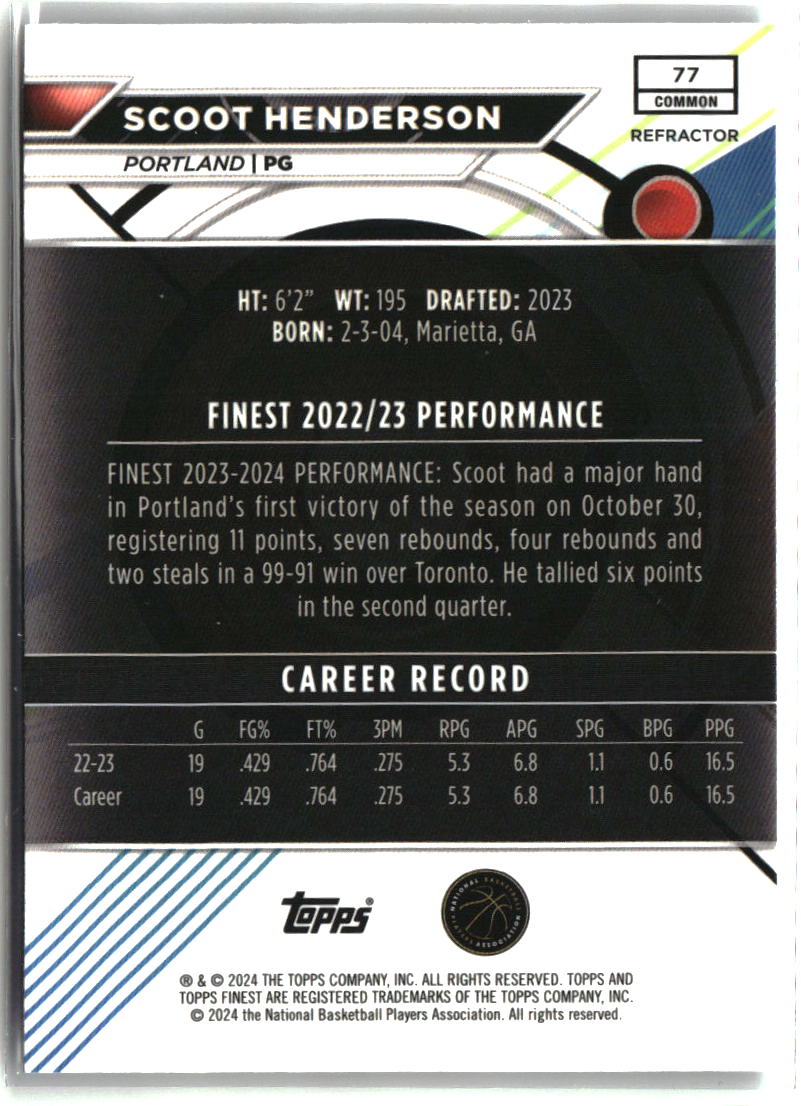 Scoot Henderson 2023-24 Finest Refractors #77