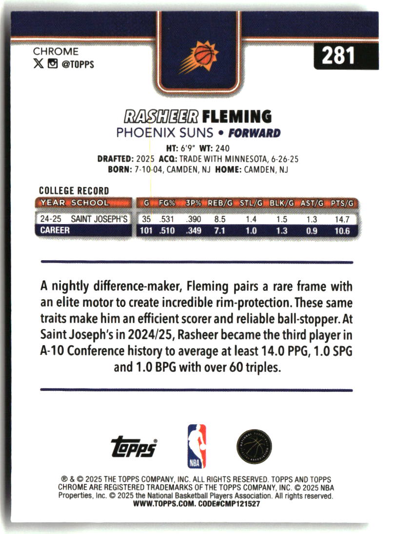 Rasheer Fleming 2025-26 Topps Chrome #281
