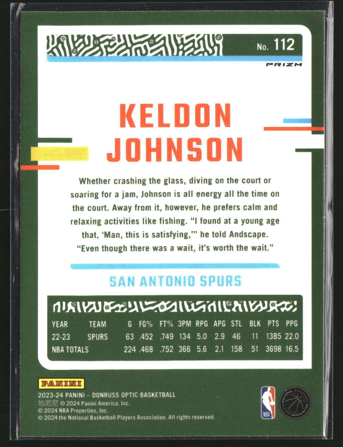 Keldon Johnson 2023-24 Donruss Optic Holo #112
